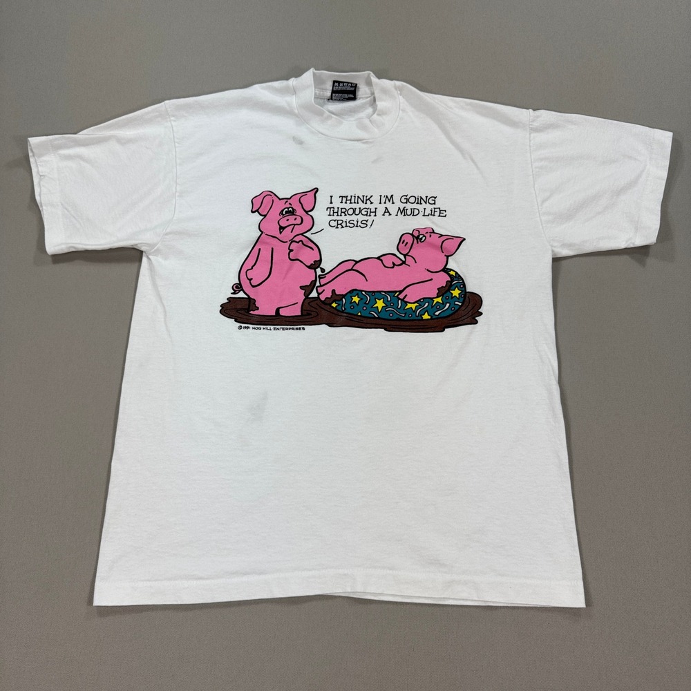 Fruit of the Loom White Short Sleeve Tee with Pink Pig Graphic